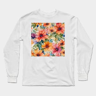 Watercolor  Floral Design Allover Long Sleeve T-Shirt